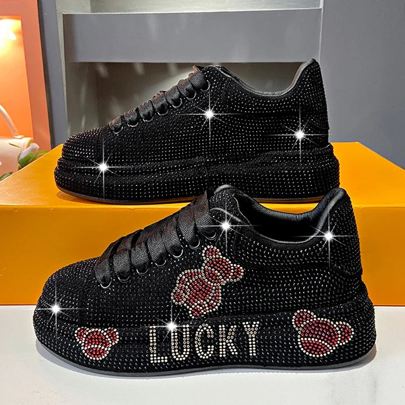 Women's Rhinestone Platform Sneakers – Glam Lace-Up Trainers