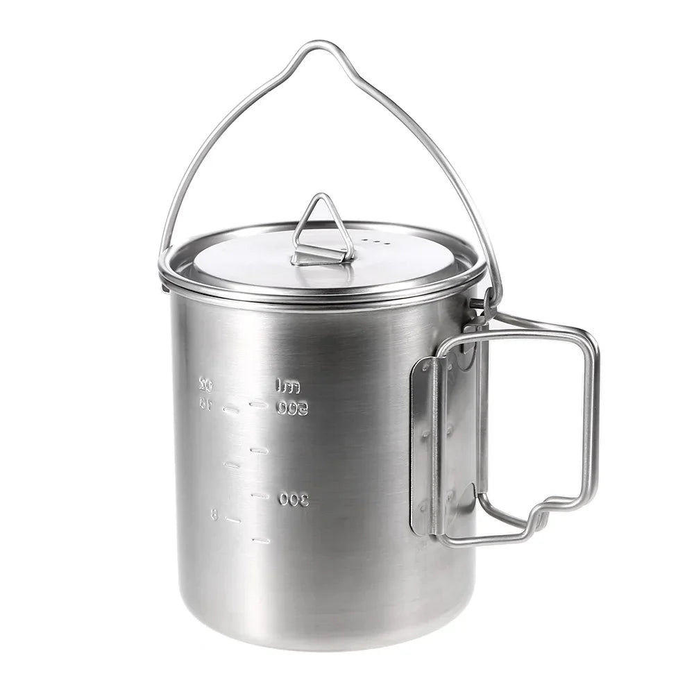 Lixada Outdoor Stainless Steel Water Cup Mug Foldable Handles Lid