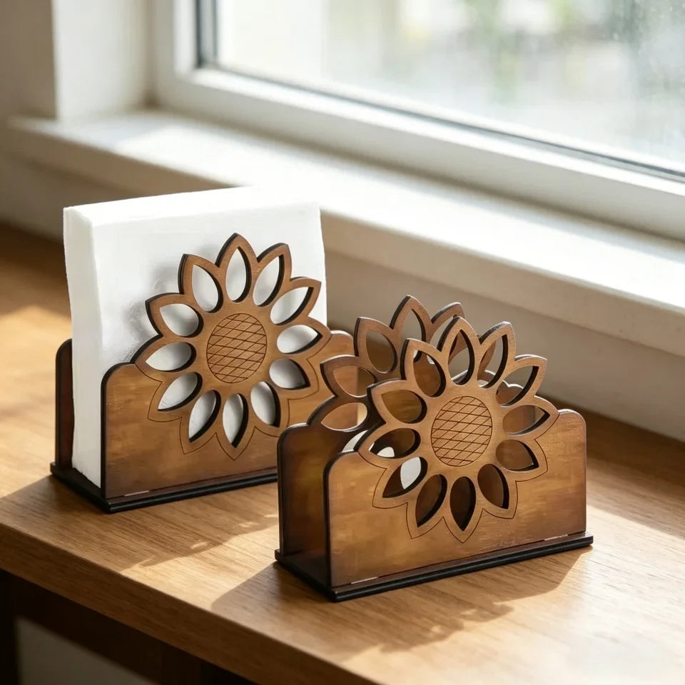 Wooden Sunflower Napkin Holder | Farmhouse Kitchen Decor