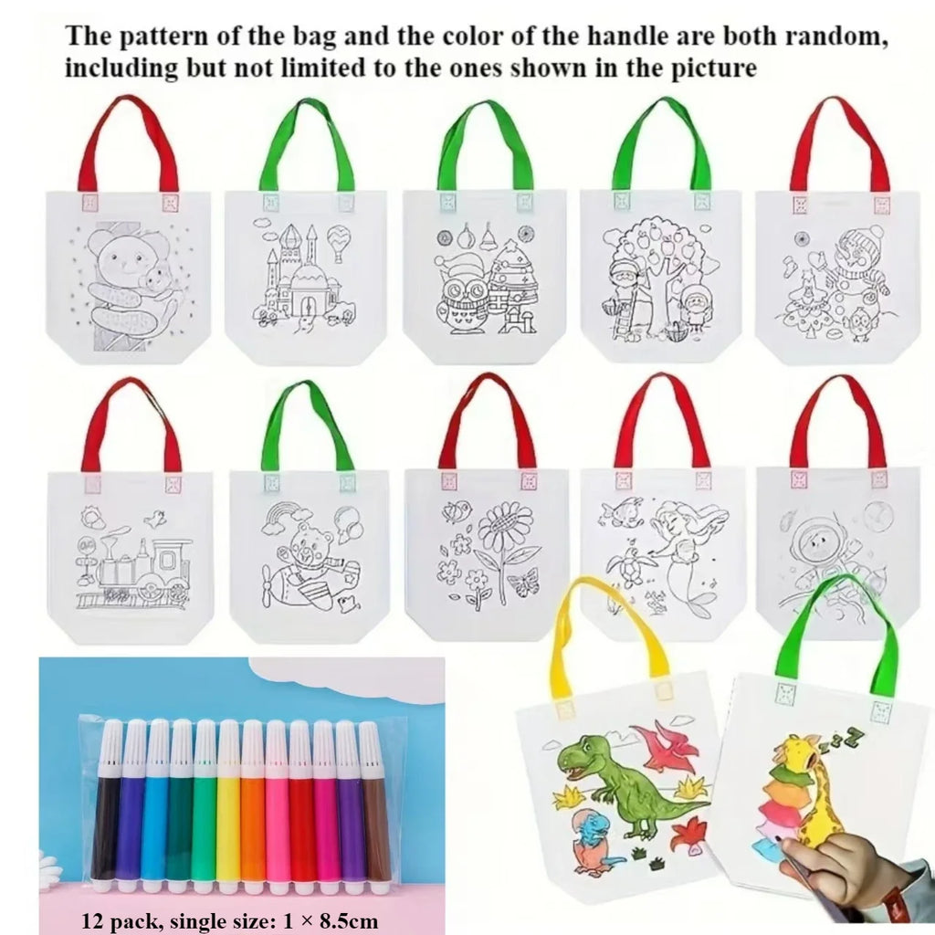 24-Pc DIY Graffiti Party Bags & Markers Set – 12 Bags + 12 Markers