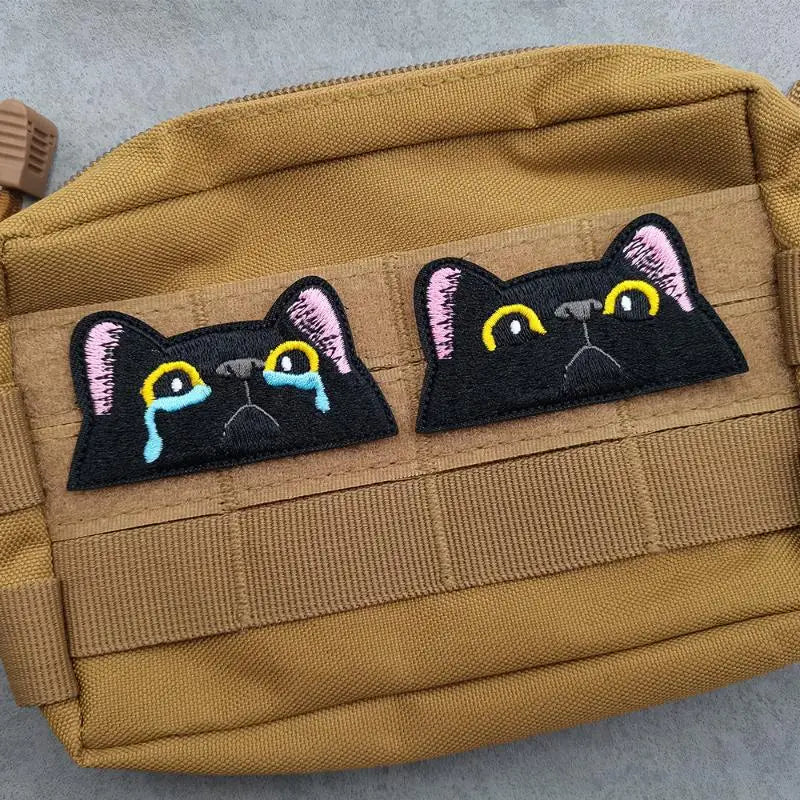 Black Cat Embroidered Iron-On Patch – Peeping & Crying Kitten