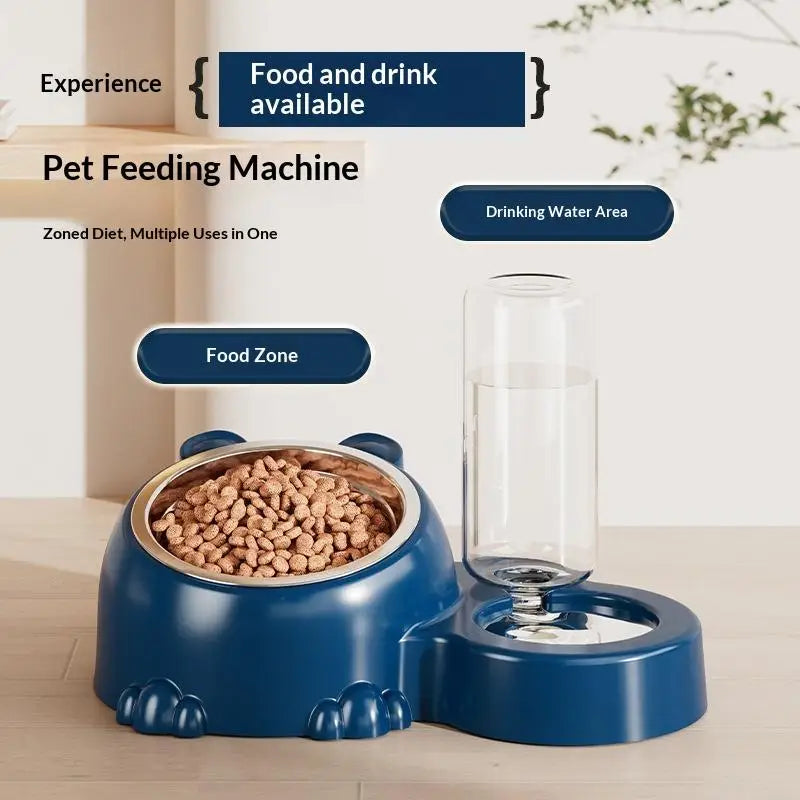 2-in-1 Tilted Pet Bowl & Auto Water Dispenser for Cats & Dogs
