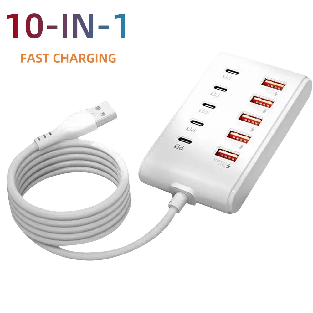 10-in-1 USB Desktop Charging Station | 10-Port USB Hub