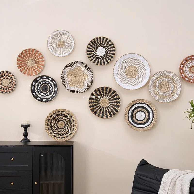 Boho Hand Woven Rattan Wall Basket | Farmhouse Decor