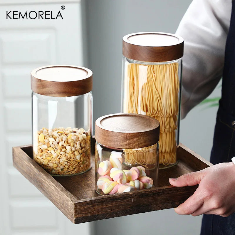 Glass Sealed Storage Jars with Wood Lid | Kitchen Organizer
