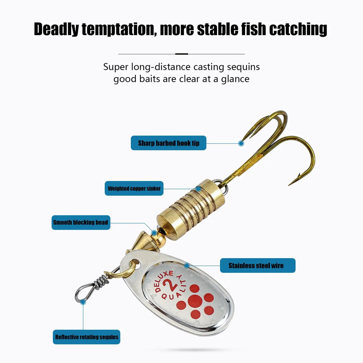 10-Pc Gold Spinner Baits Set – Three-Hook Metal Fishing Lures