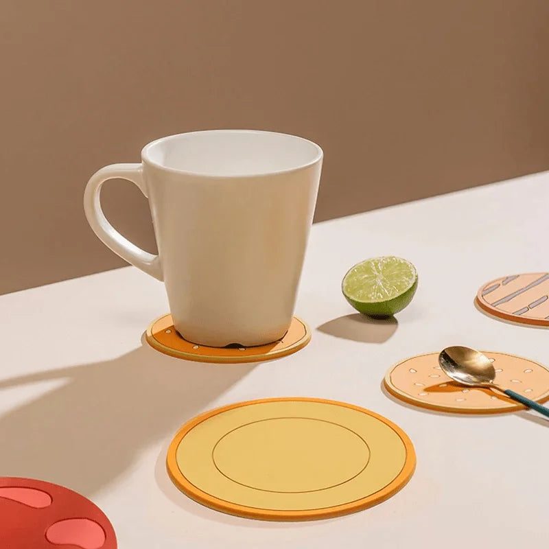 8pc Burger Shape Coaster Set – Fun Novelty Cup Mats for Home