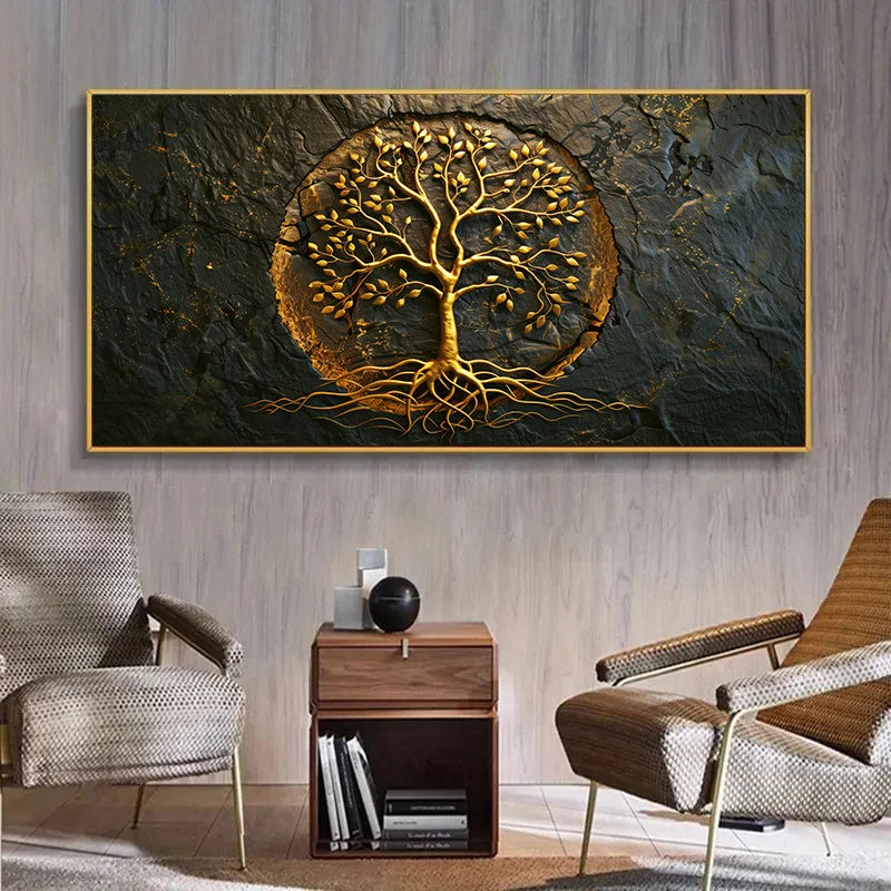 Abstract Golden Tree of Life Canvas Wall Art | Frameless Print