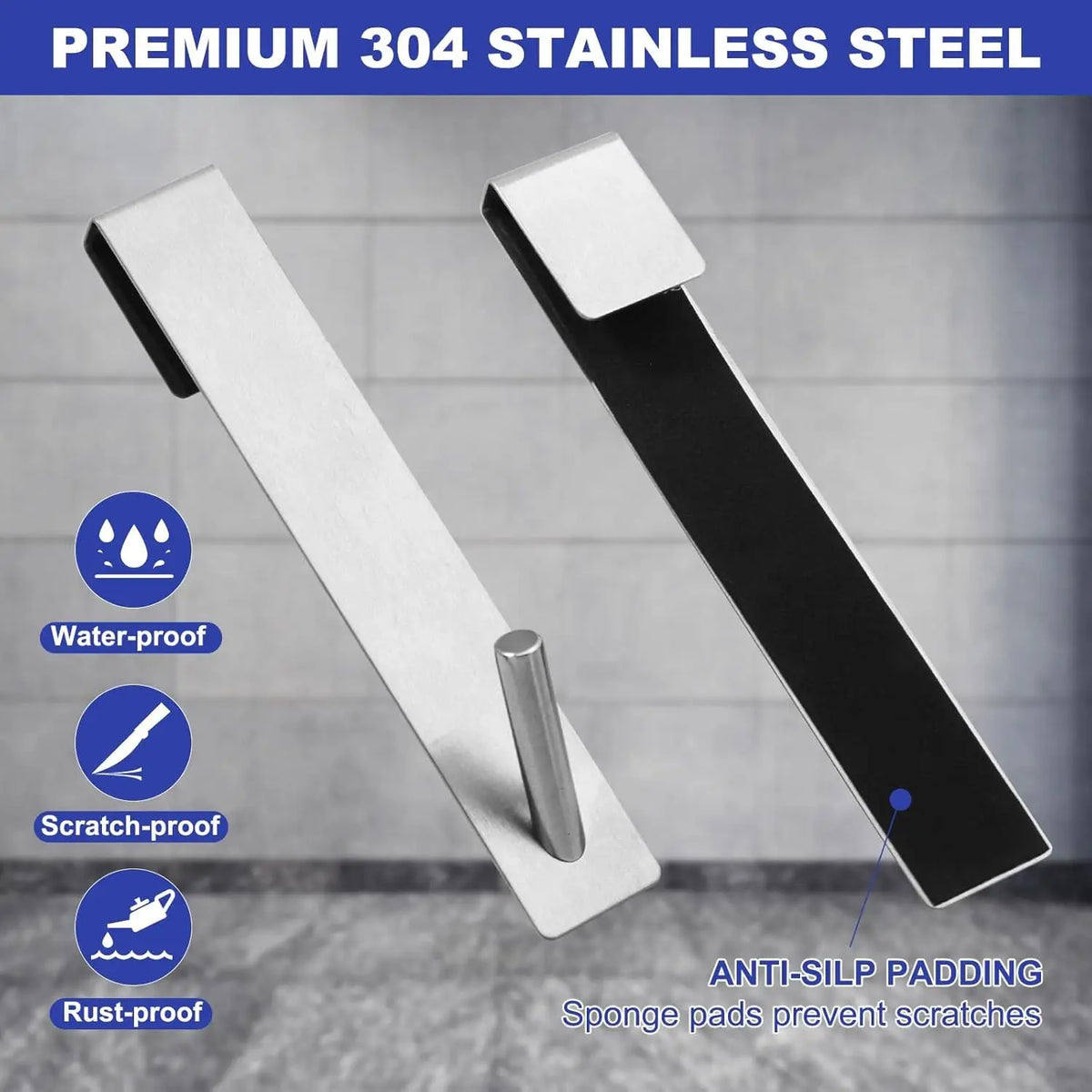 3-Pack Stainless Steel Over-the-Door Hooks | Towel & Robe Hangers