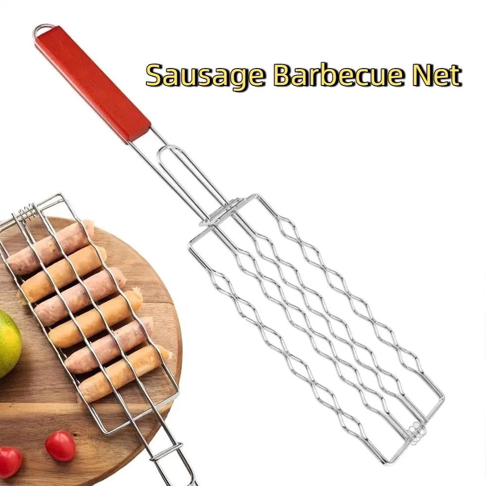 Non-Stick Hot Dog Grill Basket with Wooden Handle | BBQ Rack