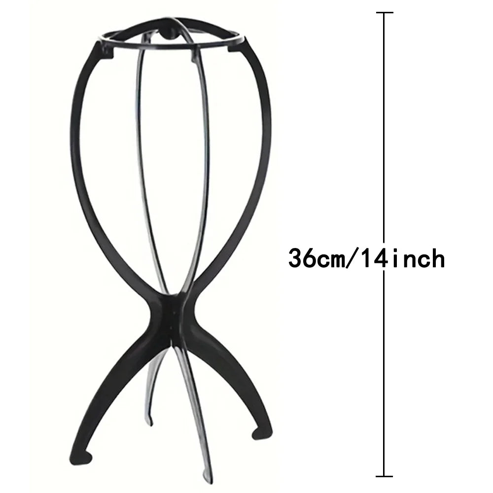 Black Folding Wig Stand – Adjustable Portable Display Holder