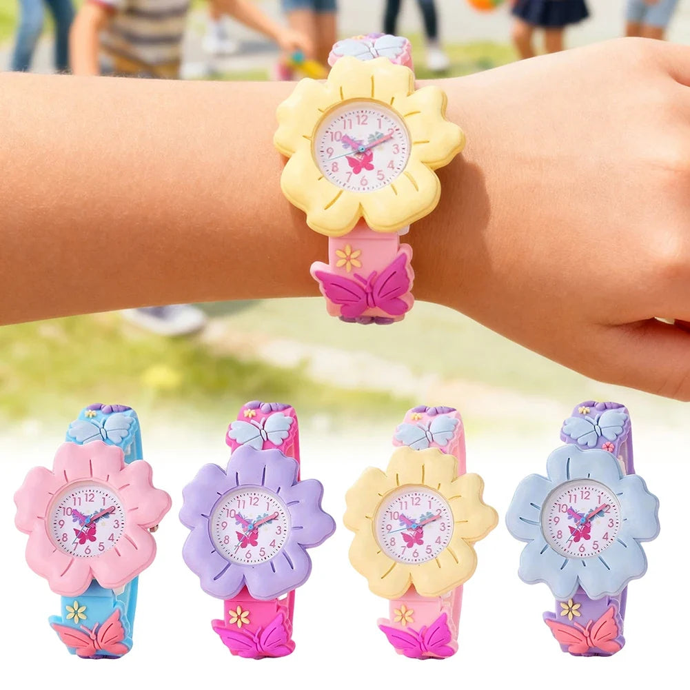 Kids Floral Silicone Wristwatch – Waterproof Cartoon Watch for Girls