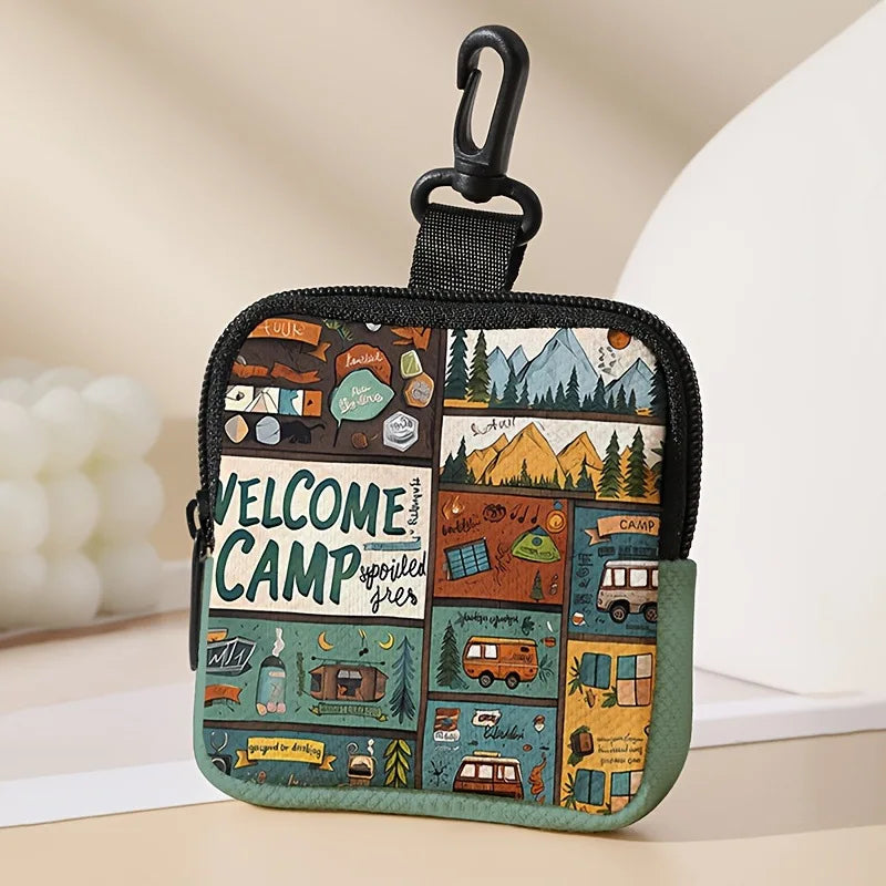 Camp Print Coin Purse Faux Leather Waterproof Imitation Zipper