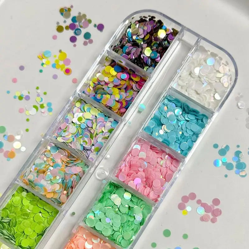 12-Grid Nail Glitter Set – Colorful Sequin & Sparkle Charms