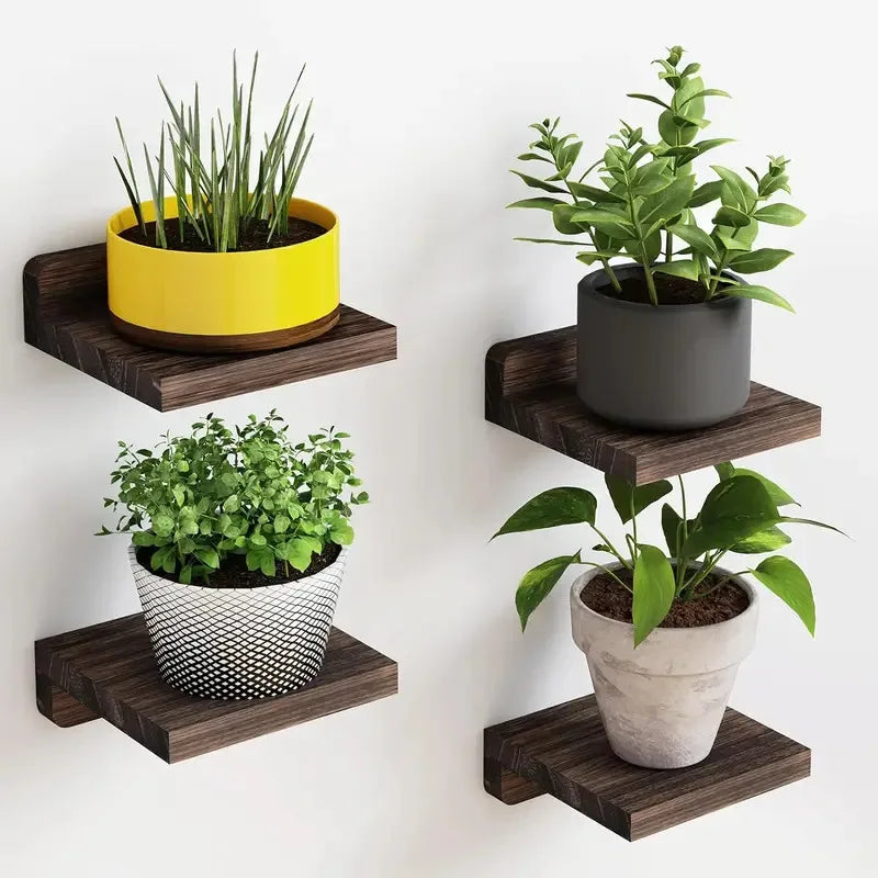 4-Pack Small Floating Wood Shelves – 5" Mini Wall Display Ledges