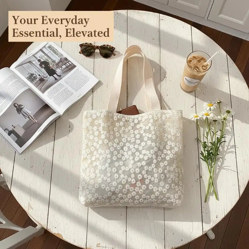 Women's Floral Embroidered Canvas Tote Bag | Large Shoulder