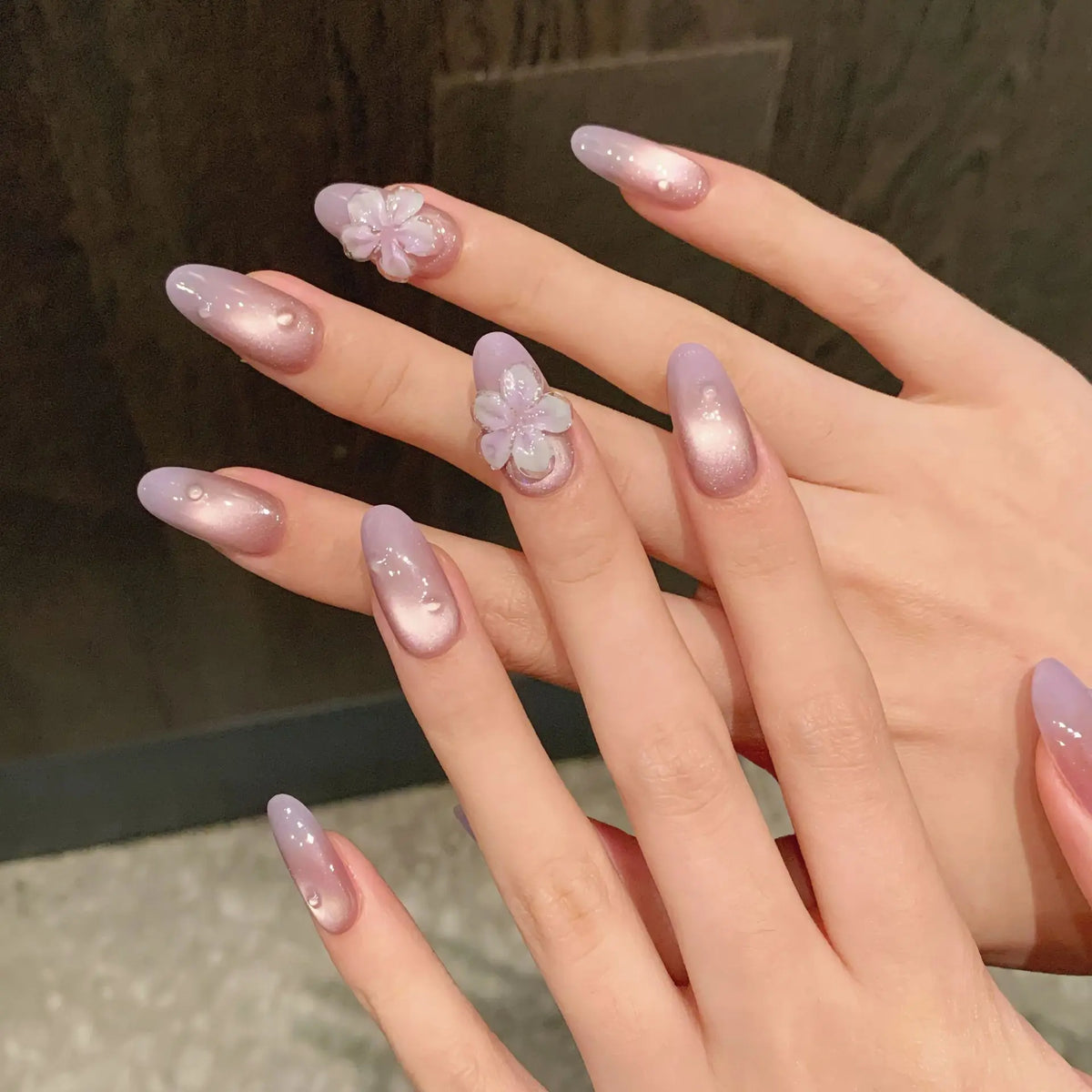 Nude Pink Press-On Nails | Carved Petal French Almond Set 10Pcs