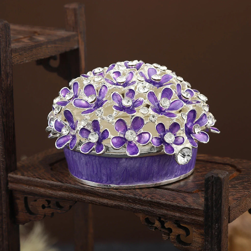 Purple Crystal Flower Jewelry Box | Magnetic Clasp Trinket Box