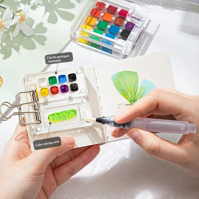 Portable Mini Watercolor Palette Travel Sketchbook Acrylic Paint Box