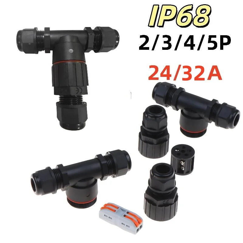 IP68 T-Shape Waterproof Wire Connector | 2–5 Pin Junction Box