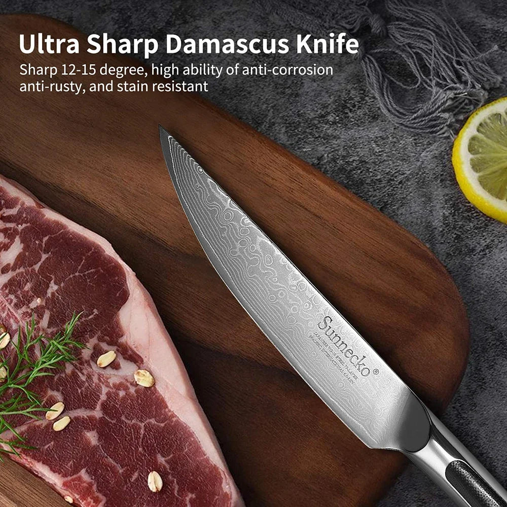 Sunnecko 5" VG10 Damascus Steel Steak Knife – HRC60+