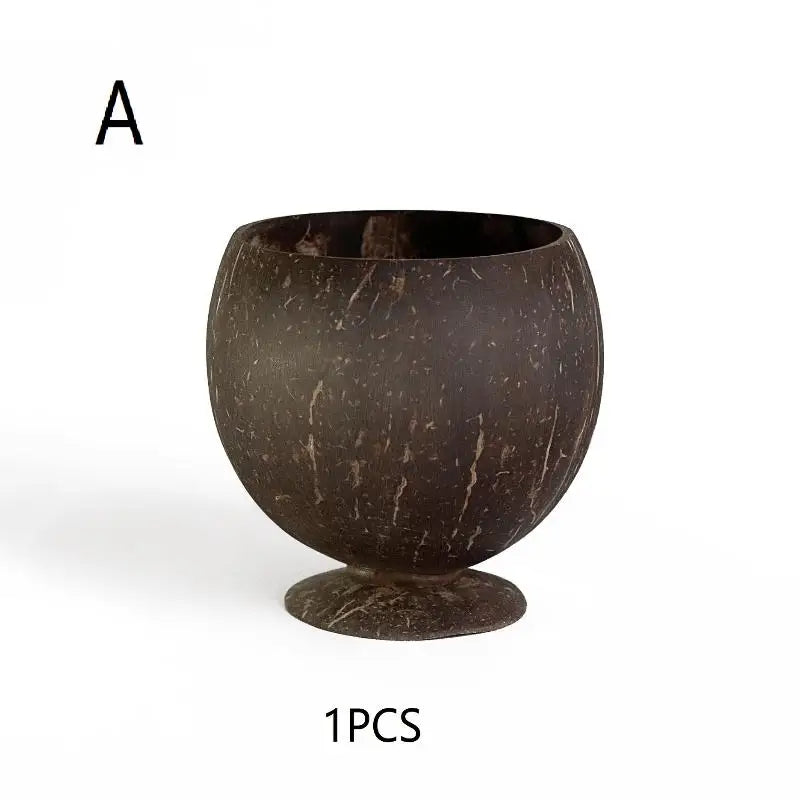 Handcrafted Natural Coconut Shell Stemmed Bowl | Eco Tableware