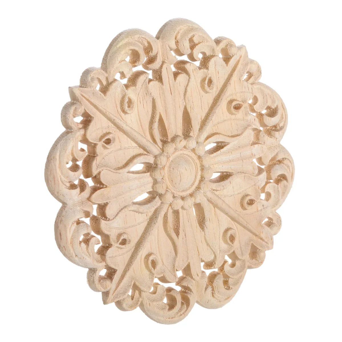 Retro Unpainted Wood Round Applique – Wall, Door & Furniture Decor