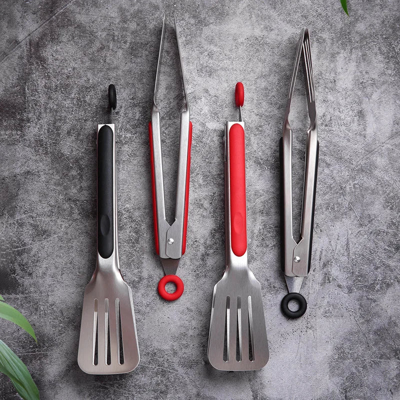 Stainless Steel 3-Prong Food Turner Tongs – BBQ & Camping