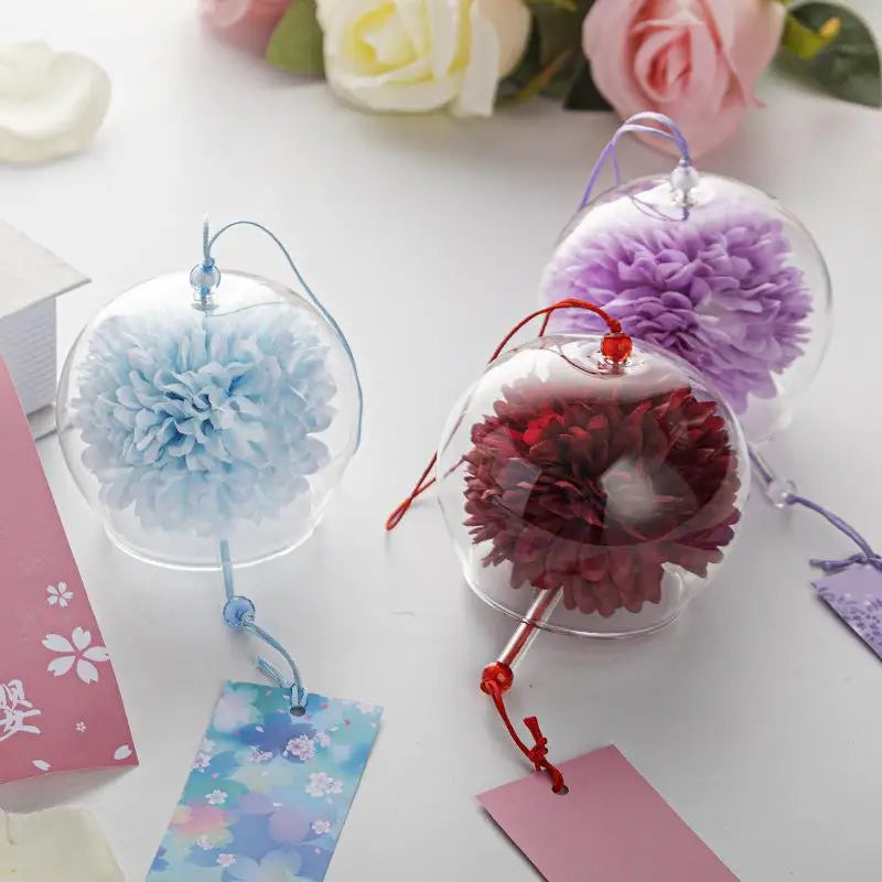Japanese Glass Wind Chime with Artificial Flower | Home Decor