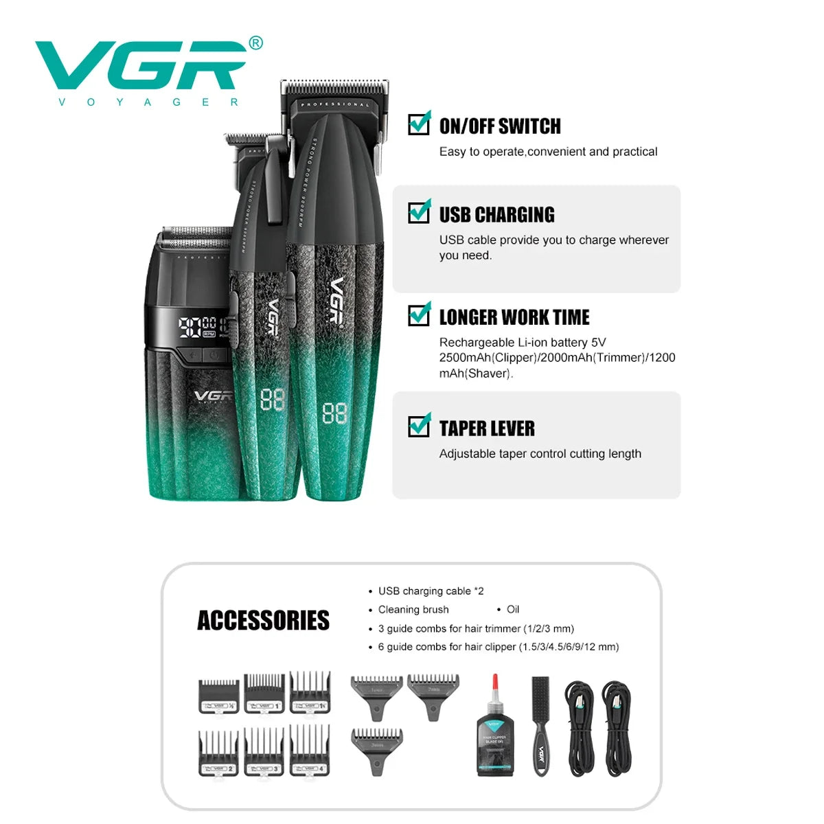 VGR V-640 S3 3-in-1 Electric Hair Clipper & Trimmer Set