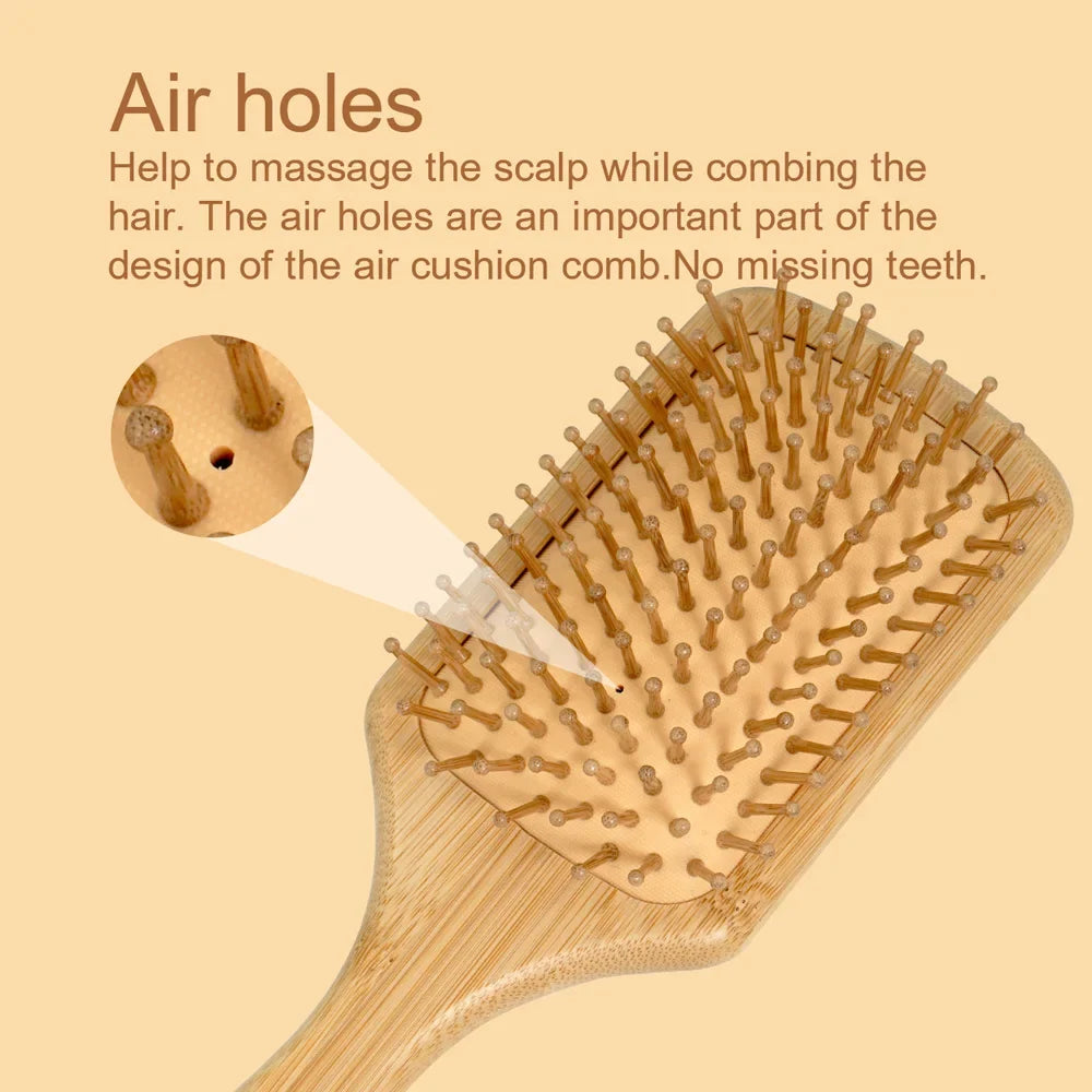 Natural Bamboo Air Cushion Hair Brush – Anti-Static Massage Comb