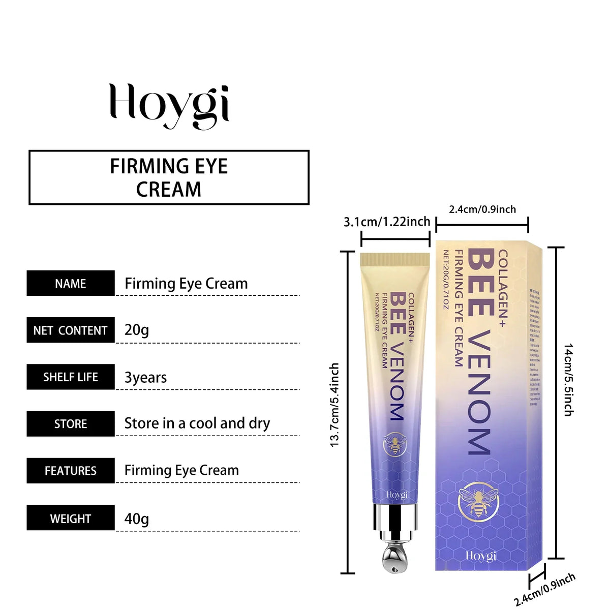 Hoygi Retinol & Bee Venom Eye Cream – Wrinkles & Dark Circles