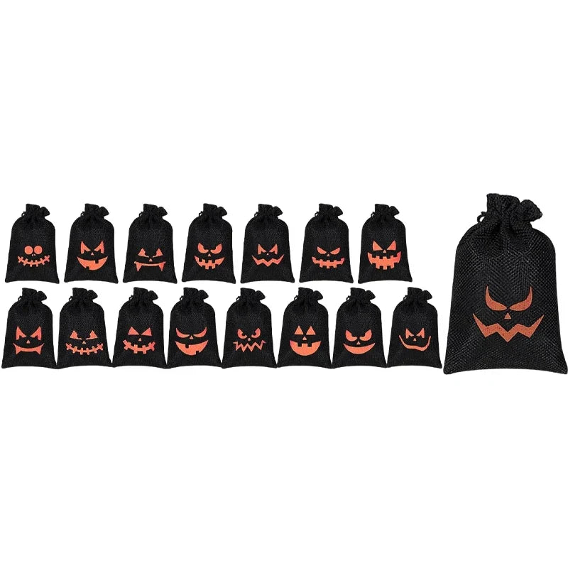 16-Pack Halloween Pumpkin Burlap Drawstring Candy Bags