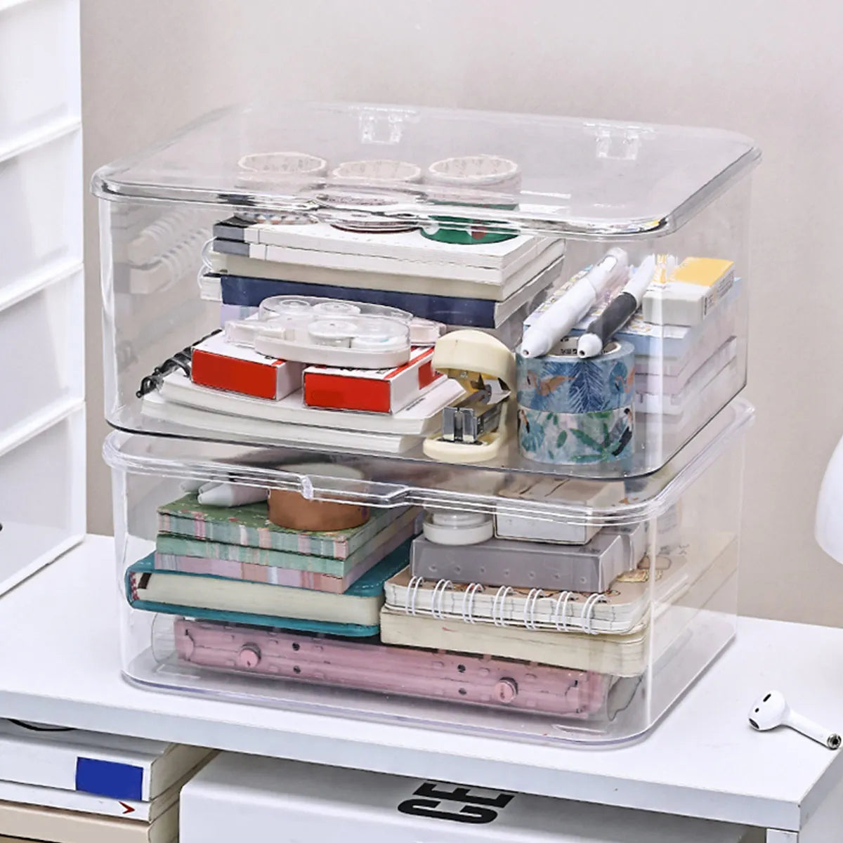 Plastic Storage Box Covered Flip Desktop Container Office Supplies