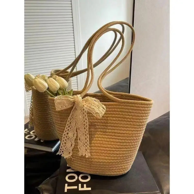Woven Straw Tote Bag – Lightweight Beach & Shopping Bag