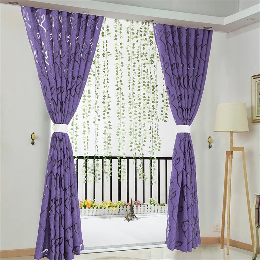 Vines Leaves Tulle Sheer Curtain Panel | Scarf Valance for Home