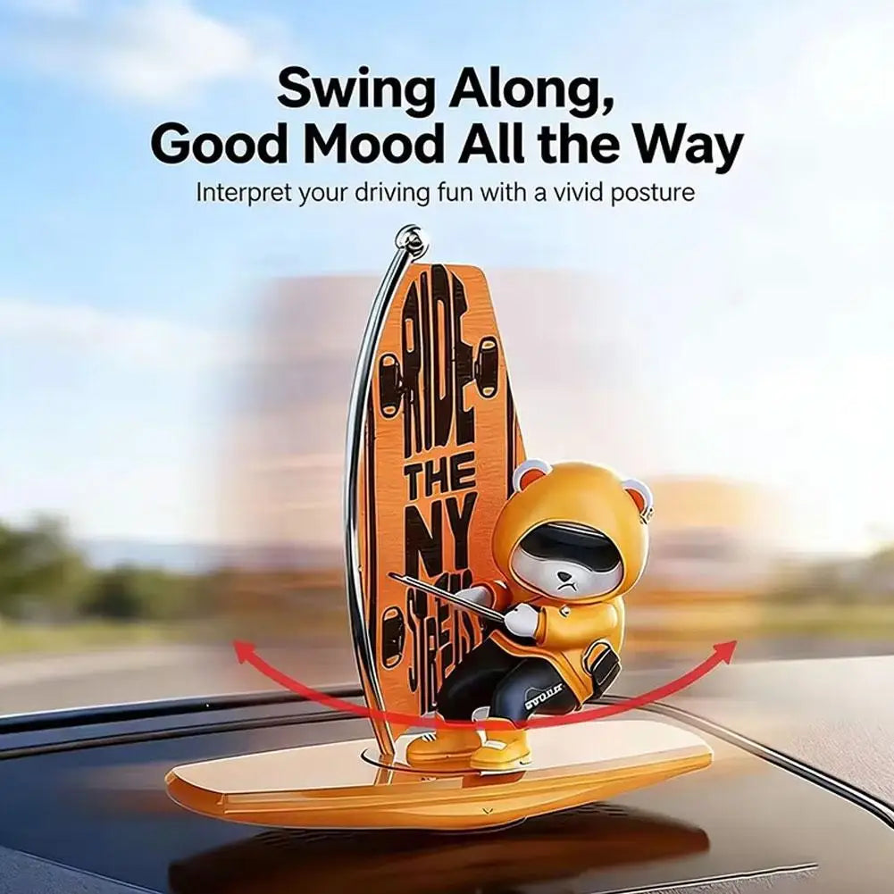 Creative Car Ornaments Surfing Bears Swinging Rotating Cartoon