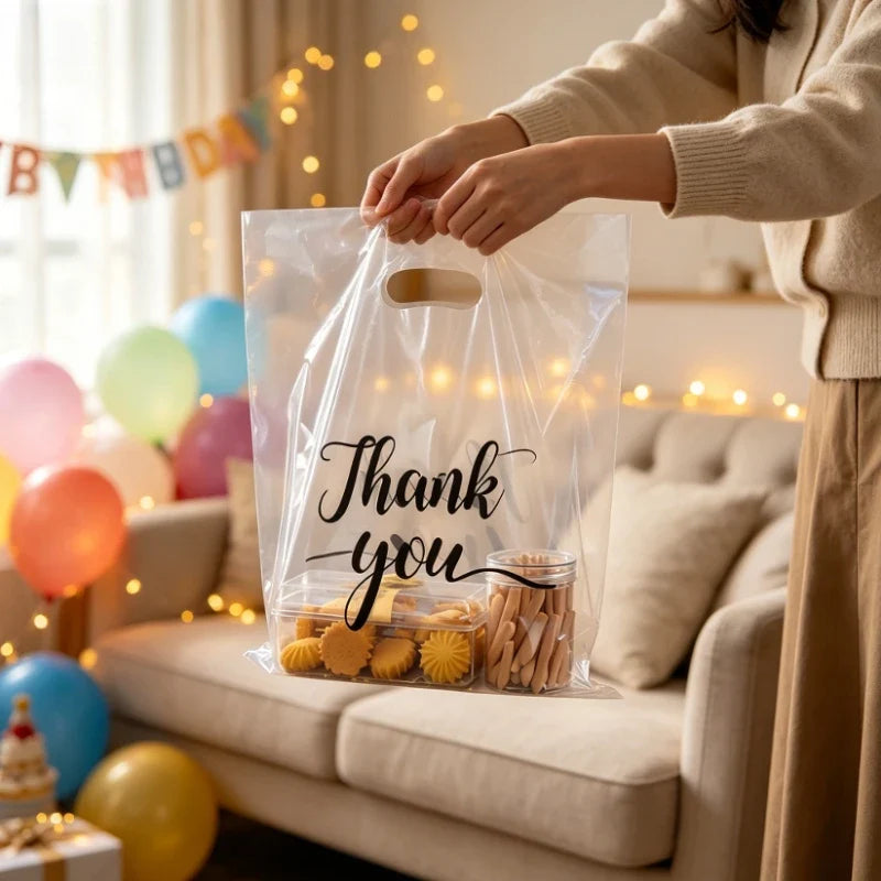 100 Transparent Thank You Gift Bags – Plastic Baking Packaging