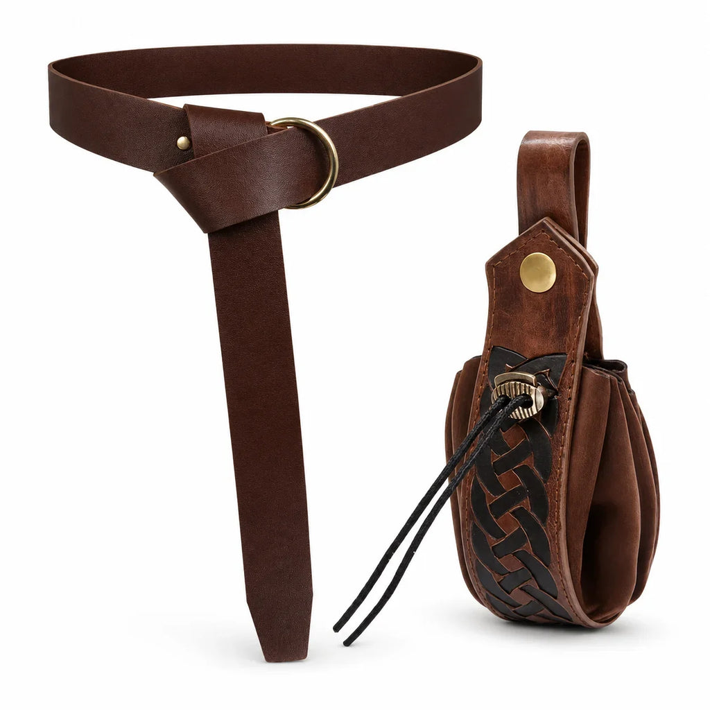 Medieval Leather Belt Pouch Viking Waist Drawstring Bag Renaissance