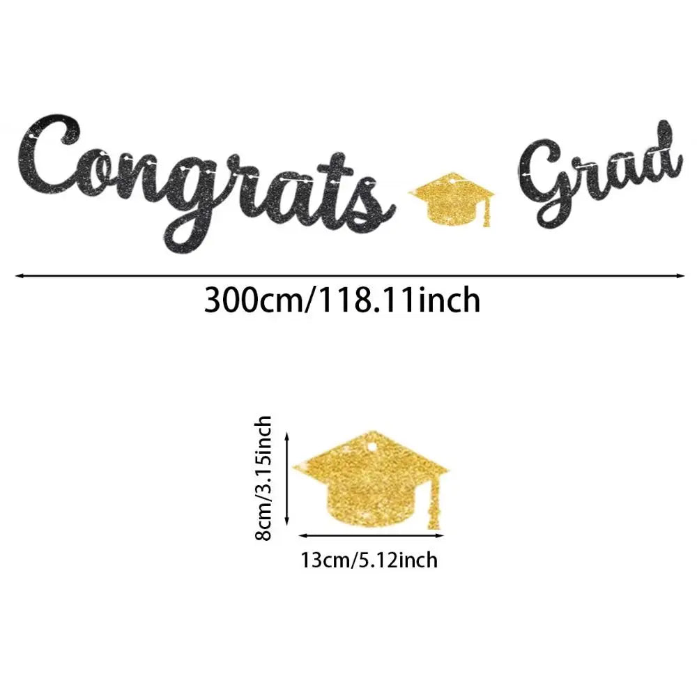 Gold Glitter Graduation Party Banner Garland – Reusable Decor