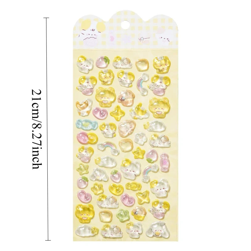 3D Relief Cartoon Crystal Stickers – Phone, Journal & Anime Decor