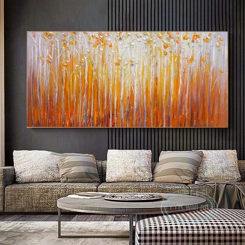 Hand Painted Orange Fortune Tree Canvas Oil Painting | Abstract Wall Art