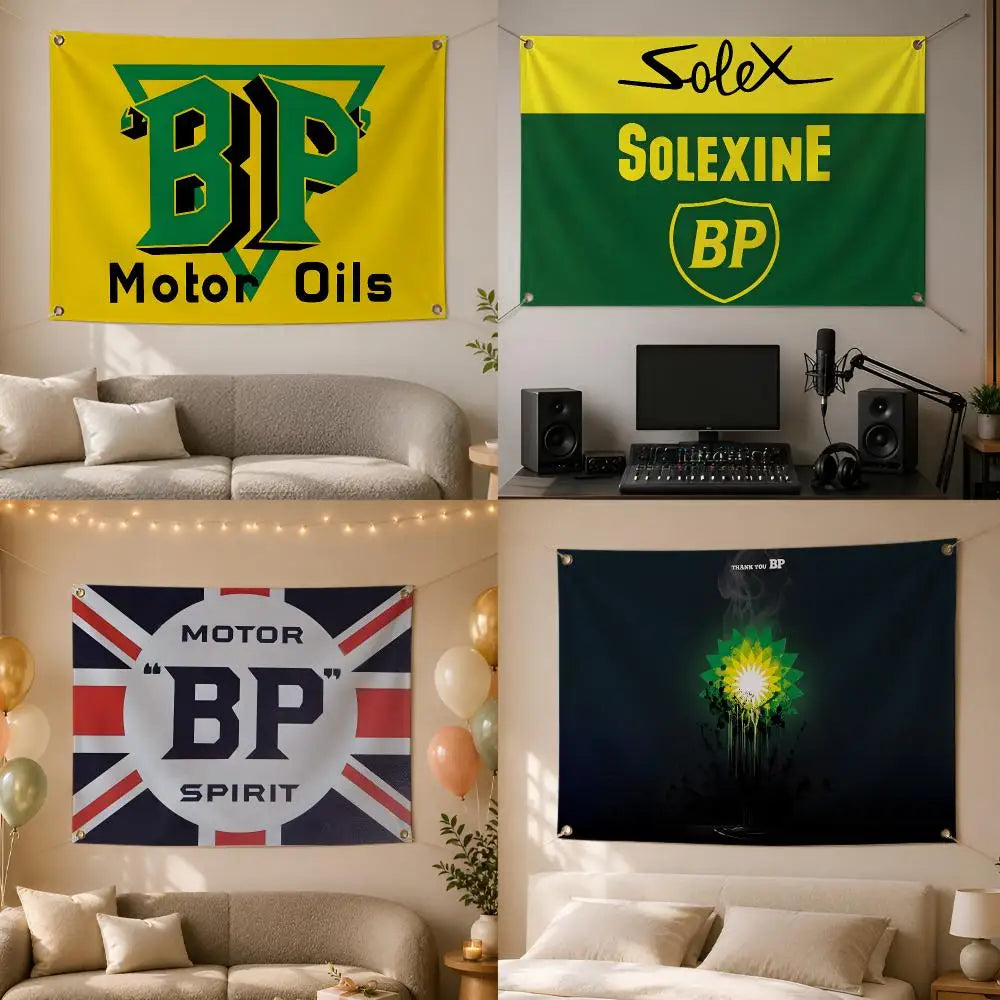 BP Motor Oil Flag Banner – Wall Hanging Automotive Décor