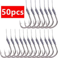 50-Pack Size 10 Barbed Fishing Hooks – Pre-Tied Steel Alloy