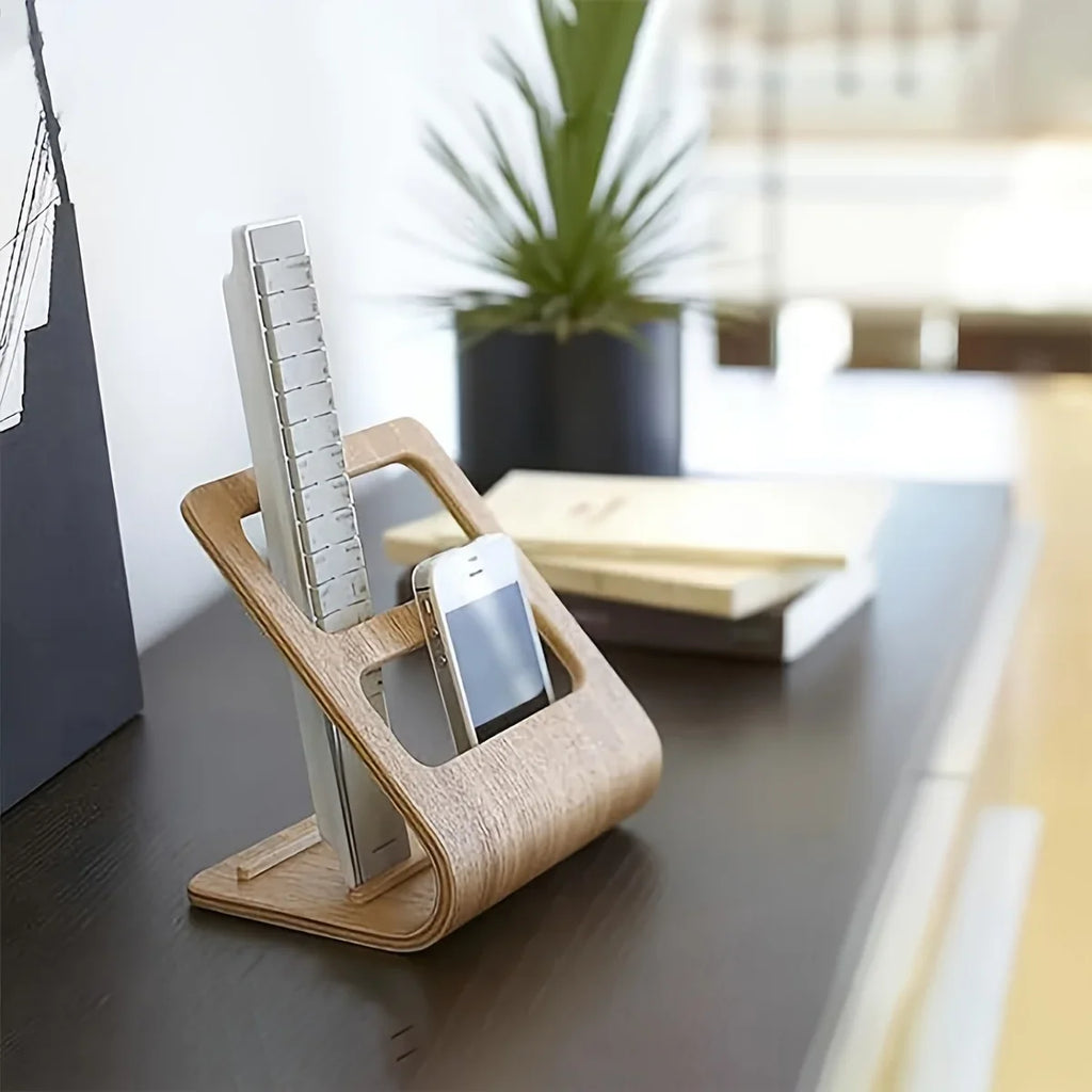 Home Remote Holder Wooden Control No Assembly Caddy 2-Slot Media