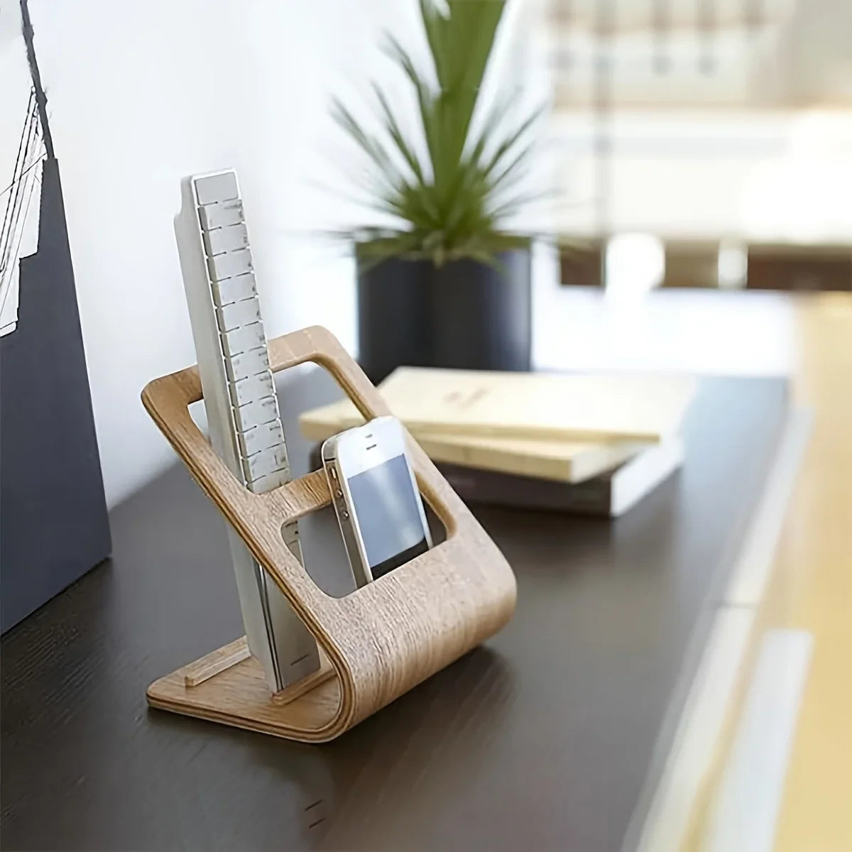 Home Remote Holder Wooden Control No Assembly Caddy 2-Slot Media
