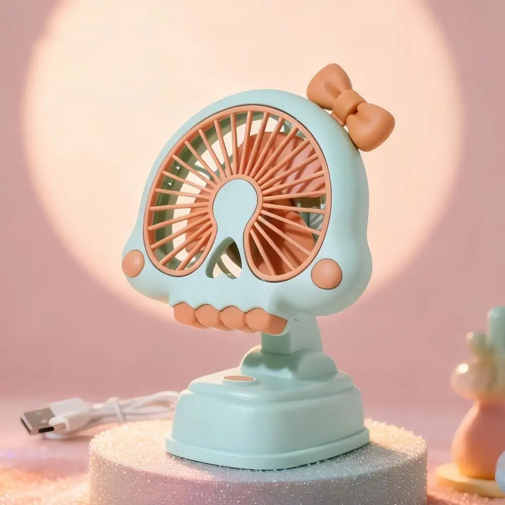 Mini USB Desktop Fan – Skull & Bow Design, 3-Speed Control