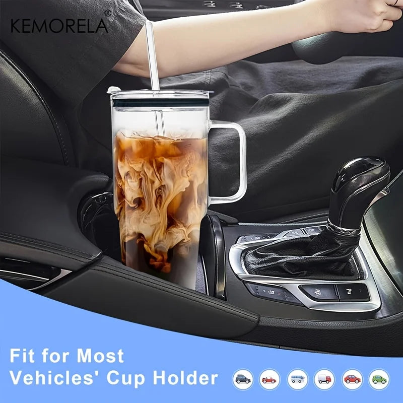 KEMORELA 40oz Glass Tumbler with Handle, Lid & Straw | 1–2 Pack
