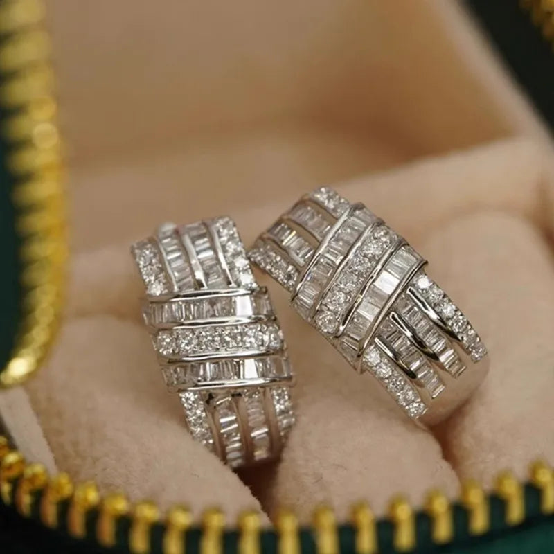 Huitan Silver Hoop Earrings – Cubic Zirconia Women's Jewelry