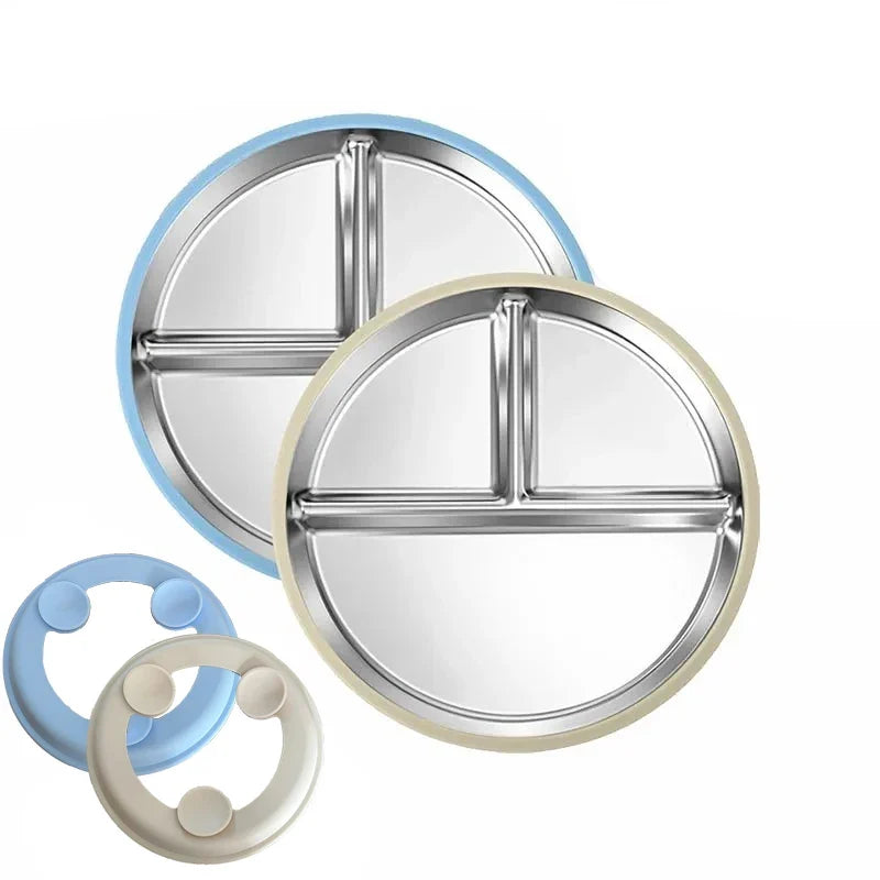 Stainless Steel Baby Suction Plate BPA-Free Silicone Base 9"